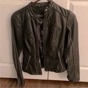 Guess Women's Black Leather Moto Jacket